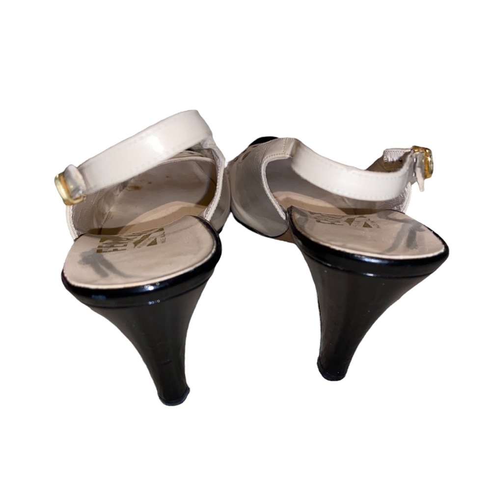 Salvatore Ferragamo sling back cream heels black cap toe, size 8 AA - Picture 5 of 9